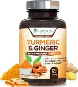 Turmeric Curcumin with BioPerine & Ginger 95% Curcuminoids 1950mg - Black Pepper Extract for Max Absorption, Nature's Joint Support Supplement, Herbal Turmeric Pills, Vegan Non-GMO - 120 Capsules  Health & Household