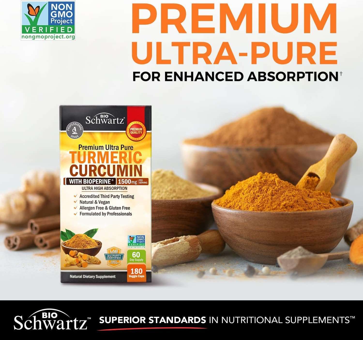 Ultra Potent Turmeric Curcumin with Bioperine - 1500mg, 95% Curcuminoids - Joint Support - 180 Capsules