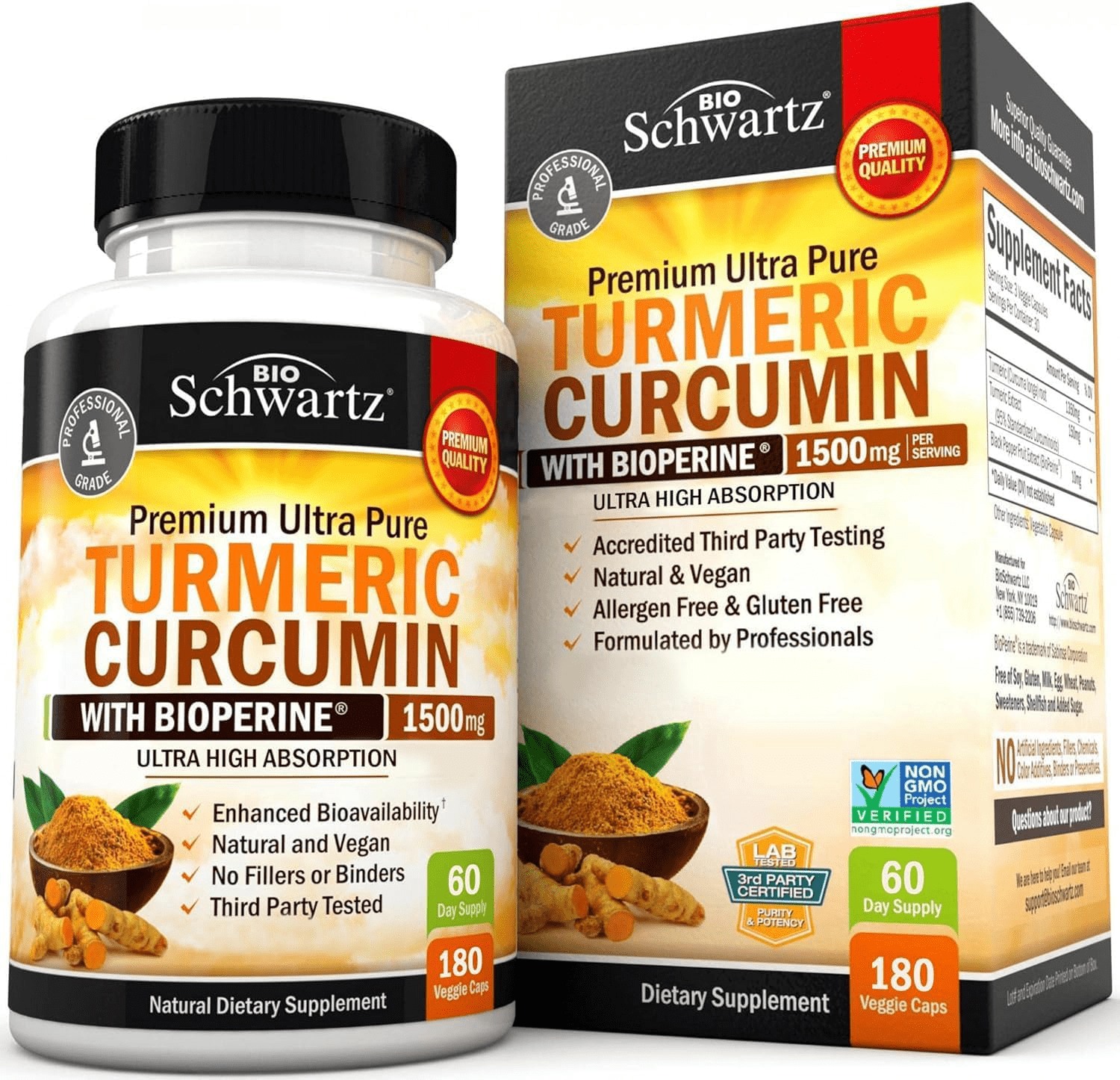 Ultra Potent Turmeric Curcumin with Bioperine - 1500mg, 95% Curcuminoids - Joint Support - 180 Capsules