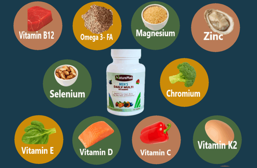 Healthy foods and Supplements rich in nutrients for men over 30